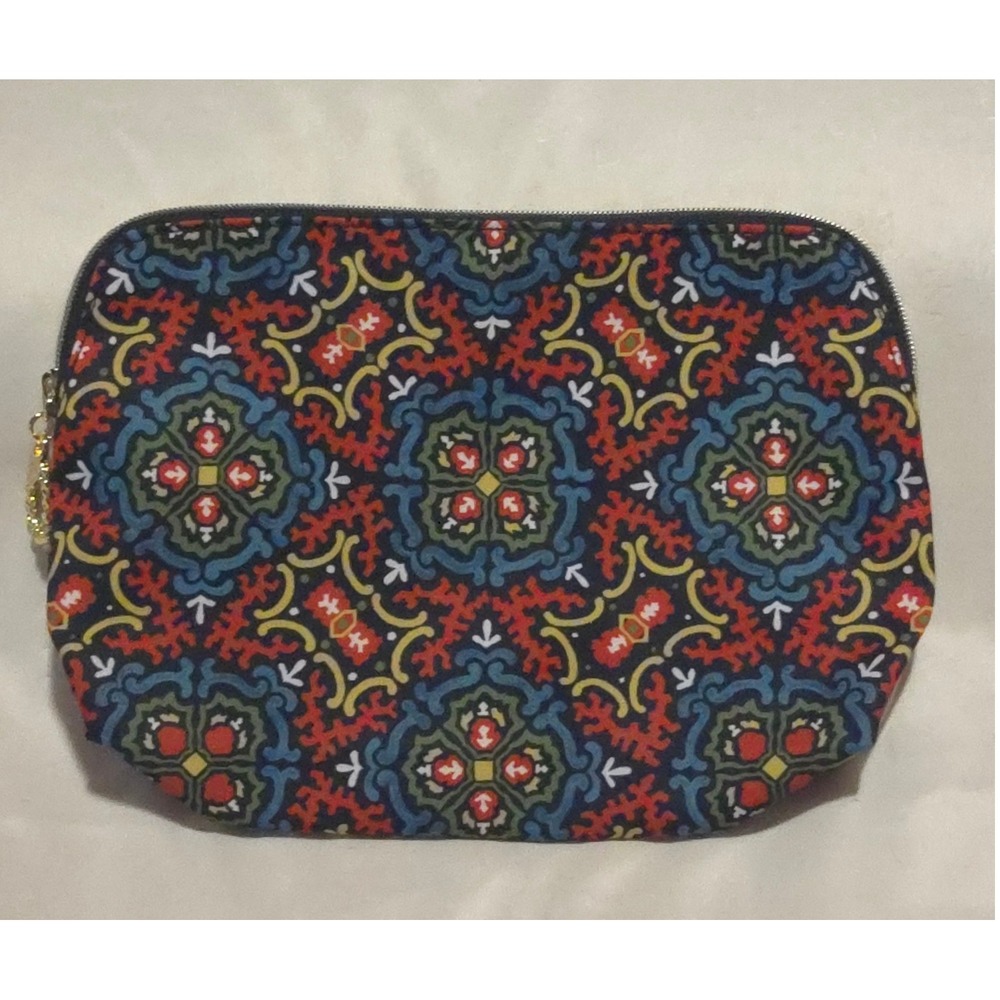 Estee Lauder Recycled Fabric Makeup Bag Boho Damask Diamond Print Pouch 10x7 EUC